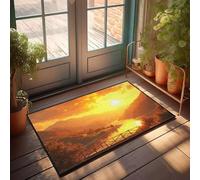 FZFN Tapis de bain d'anniversaire motif Lake House Decor - Coucher de soleil sur un lac serein avec des montagnes en arrière-plan - Séchage rapide - Résistant aux taches (65 x 90 cm)