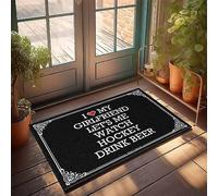 FZFN Tapis de bain décoratif antidérapant durable | I Love My Girlfriend Let's Me Watch Hockey Drink Beer Peluche de salle de bain imperméable pour entrée de maison (65 x 90 cm)