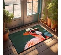 FZFN Tapis de bain lavable avec un flamant rose portant un chapeau et des lunettes de soleil. - Chenille Bath Man Cave Decorations Tapis de fermier (40 x 60 cm)