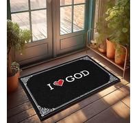 FZFN Tapis de bienvenue carré pour salle de bain avec inscription « I Love God » - Décoration de dortoir - Tapis antidérapant et imperméable - Idéal pour les chambres d'enfants et les aires de jeux
