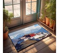 FZFN Tapis de bienvenue - Grand Palais perché sur une colline avec des montagnes enneigées en arrière-plan - Décoration de bar pour la maison - Carré - Tapis de bain imperméable (65 x 90 cm)