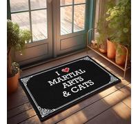 FZFN Tapis de bienvenue pour décoration de grotte d'homme facile à nettoyer - J'aime les arts martiaux et les chats en mousse pour la cuisine pour la science (65 x 90 cm)