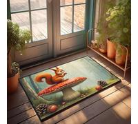 FZFN Tapis de bureau amusant pour homme - Un écureuil assis sur un champignon rouge dans une forêt. Absorbant l'eau, profil bas, anti-fatigue, sol pour moto (50 x 80 cm)