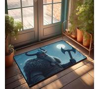 FZFN Tapis de couloir d'intérieur à diatomées - Guerrier viking avec casque à cornes tenant une hache au clair de lune - Mousse à mémoire de forme résistante aux taches (65 x 90 cm)