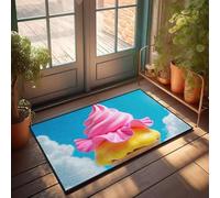 FZFN Tapis de couloir motif cornet de crème glacée rose contre un ciel bleu, tapis de sol lavable et absorbant, idéal pour la chasse aux zones à fort trafic (40 x 60 cm)