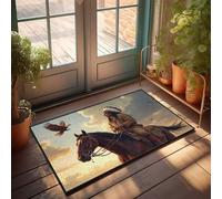 FZFN Tapis de couloir pour entrée de maison - Guerrier amérindien à cheval au coucher du soleil - Antidérapant et résistant aux taches (50 x 80 cm)