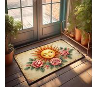 FZFN Tapis de cuisine motif soleil avec roses sur fond vintage, grande porte d'automne, baignoire, tapis de sol antidérapant pour salon, chambre à coucher (50 x 80 cm)