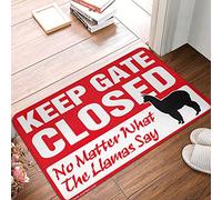 FZFN Tapis de cuisine tissé à la main avec inscription « Keep Gate Closed No Matter What The Llama Say » | Farmhouse Welcome Tapis de bain durable, lavable et antidérapant (65 x 90 cm)