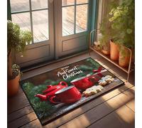 FZFN Tapis de porte de ferme à motif géométrique - Joyeux Noël, l'heure du thé ! Absorbant l'eau, profil bas, résistant à l'eau pour fille (50 x 80 cm)