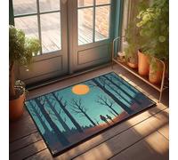 FZFN Tapis de porte imperméable à l'eau avec deux figurines qui se promènent à travers une forêt éclairée par la lune (40 x 60 cm)