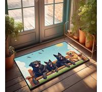 FZFN Tapis de salle de bain 4 chiens qui se détendent sur un banc sous le soleil, tapis de sol tissé à la main antidérapant pour salon, chambre à coucher (50 x 80 cm)