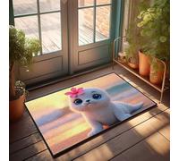 FZFN Tapis de salle de bain à poils ras pour intérieur - Adorable chiot phoque avec fleur sur la tête au coucher du soleil - Zone bohème pour café (40 x 60 cm)