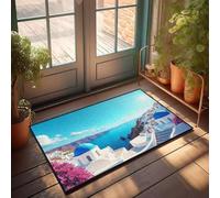 FZFN Tapis de salle de bain antidérapant durable | Dômes bleus et bâtiments blancs surplombant la mer Chenille baignoire cuisine pour entrée de maison occidentale (65 x 90 cm)