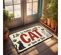 FZFN Tapis de salle de bain antidérapant Kitchen Life Is Better With Cats: A Whimsical Sign - Accessoires de porte et de bureau personnalisés pour homme - Tapis absorbant adapté aux zones à fort