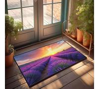 FZFN Tapis de salle de bain motif coucher de soleil sur les champs de lavande. - Accessoires de bain en peluche pour le camping et le camping, tapis de bain lavable, parfait pour une utilisation en