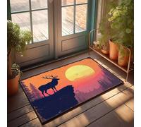 FZFN Tapis de salle de bain motif silhouette d'élan sur fond de coucher de soleil vif, séchage rapide, absorbant, idéal pour les zones à forte circulation (40 x 60 cm)