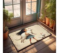 FZFN Tapis de salle de bain tressé en mousse à mémoire de forme pour fille portant un chat avec un chien | Décoration de salle de bain antidérapante en mousse à mémoire de forme, idéal pour Halloween