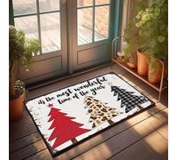 FZFN Tapis de sol absorbant pour salle de bain en mousse Motif léopard, arbres à carreaux avec inscription « It's The Most Wonderful Time Of The Year », idéal pour les zones à forte circulation d'eau