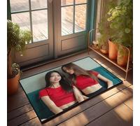 FZFN Tapis de sol en mousse à mémoire de forme pour chambre à coucher, salle de bain, dessus rouge assis sur un canapé bleu, tapis de sol en mousse à mémoire de forme (50 x 80 cm)