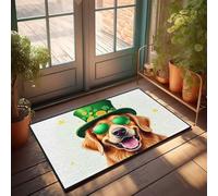 FZFN Tapis de sol pour la Saint-Patrick avec chapeau vert et lunettes de soleil, barres absorbantes anti-fatigue pour la maison, idéal pour les hommes dans les zones à fort trafic (50 x 80 cm)