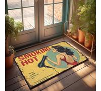 FZFN Tapis de sol vintage Pin-up Girl avec sèche-cheveux : affiche rétro « smoking hot », tapis de sol absorbant en mousse, idéal pour les zones à fort trafic (65 x 90 cm)