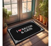 FZFN Tapis imperméable pour salle de bain, terrasse, extérieur - I Love Bacon & Cats en peluche antidérapant pour intérieur et extérieur pour le printemps (65 x 90 cm)
