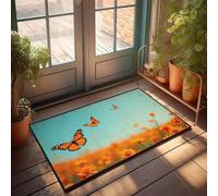 FZFN Tapis pelucheux pour chambre à coucher et salle de bain - Motif papillons volant au-dessus de fleurs oranges - Décoration extérieure en mousse à mémoire de forme durable et lavable - Antidérapant
