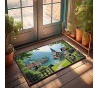 FZFN Tapis Western Home Decor Low Profile - Charmant Village au bord du lac avec architecture historique antidérapant pour salle de bain carré facile à nettoyer durable pour le sport (50 x 80 cm)
