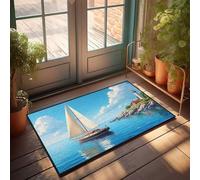 FZFN The Lighthouse Tapis rétro Motif bateau à voile | Décoration pour chambre à coucher, fatigue, tapis antidérapant, idéal pour la décoration de la maison et du bureau (65 x 90 cm)
