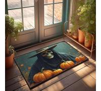 FZFN Une figurine squelettique dans une cape à capuche assise au milieu de citrouilles. Petite décoration amusante pour bar - Tapis de douche durable et lavable (65 x 90 cm)