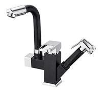 FZHLR 360 Rotation Robinet De Cuisine Pont Du Mont Chaud Froid Mitigeur Pour La Cuisine À Levier Unique Un Trou De Bain Cuisine Grue Noir Et Chrome, Noir A