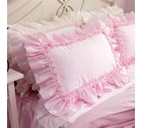 FZKun Lot de 2 taies d'oreiller de style shabby chic avec volants en dentelle - 50,8 x 76,2 cm - Style vintage - En coton - Élégantes et luxueuses - Avec fermeture à rabat - Style campagnard français