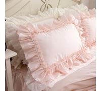 FZKun Taie d'oreiller de style shabby chic avec volants en dentelle - Housse de coussin vintage en coton avec fermeture à rabat - Style campagnard français (50 x 76 cm, nude)