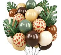Fzyisw Ballons Vert Blanc Or Dschungel, Kit Décoration Anniversaire Jungle 53 Pièces avec Ballons Confettis, Feuilles de Palmier, Ballons Hélium Safari Party, Baby Shower et Fête Tropicale