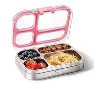 G.a HOMEFAVOR Boîte Bento en Acier Inoxydable 304 800ml pour enfants Boîtes-Repas 4 Compartiments Boîte Lunch Boite pour Le Déjeuner Alimentaires Bento Box étanches, lavable au lave-vaisselle, Rose
