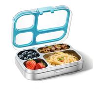 G.a HOMEFAVOR Boîte Bento en Acier Inoxydable 304 800ml pour enfants Boîtes-Repas 4 Compartiments Boîte Lunch Boite pour Le Déjeuner Alimentaires Bento Box étanches, lavable au lave-vaisselle, Bleu