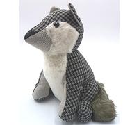 G.B. Butée de porte en tissu doux de couleur blanc gris et noir en forme de renard (30 x 20 x 10) queue et corps en peluche