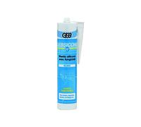 G.E.B., Silicone blanc, 310 ml, Gebsicone W, Mastic silicone avec fongicide, pour l'étanchéité des appareils sanitaires, Ne coule pas, Blanc, Pâte thixotrope, Durcissement par réticulation acétique