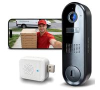 G-ELEK Sonnette Vidéo 2K Sans Fil Extérieure IP66, Caméra Porte Détection Humaine IA, Audio Bidirectionnel, Vision Nocturne, Carillon Intérieur, WiFi 2,4 GHz, Noir