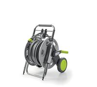 G.F. SRL, CONCEPT EASY GUIDE, dévidoir en plastique et en métal avec 30 mètres de tuyau diamètre 5/8", système de guidage du tuyau, pistolet, raccords et connecteur, Gris/Vert