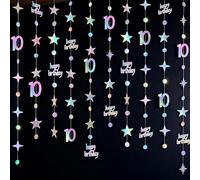 G2PLUS 10 Ans Guirlande Happy Birthday,10 Ans Deco Anniversaire Irisée