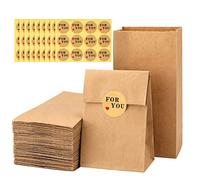 G2PLUS 100PCS Brun Sac Kraft Sacs en Papier Kraft Bonbon Pochette 9 x 5.5 x 18 cm +108PCS For you Autocollant