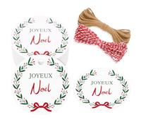 G2PLUS 100PCS Étiquette Joyeux Noël,5x5cm Étiquettes en Papier Kraft,Blanc | Étiquettes Rondes avec Ficelle pour Emballage Cadeau de Noël,DIY