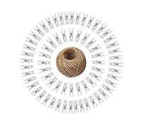 G2PLUS 100PCS Pinces à Linge en Bois:Clips Photo en Bois Blanches,Épingles pour Photos avec Bobine de Ficelle de Jute de 30M pour Vêtements Photos Loisirs Créatifs