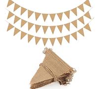 G2PLUS 12M Fanions Guinguette Guirlande Fanion Toile de Jute Guirlande de fanions,36PCS Fanion Jute,Drapeau Triangle pour Décoration de Mariages,Fêtes,Intérieure et Extérieure