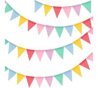 G2PLUS 12M Multicolor Fanions Fanion Toile de Jute 36PCS Drapeau Triangulaire en Lin Imitation Résistant aux Intempéries pour fête Mariage d'anniversaire Décoration de Jardin