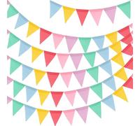 G2PLUS 20M Multicolor Fanions Fanion Toile de Jute 60PCS Drapeau Triangulaire en Lin Imitation Résistant aux Intempéries pour fête Mariage d'anniversaire Décoration de Jardin