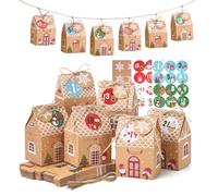 G2PLUS 24 Boîtes Calendrier de l’Avent Noël Maison avec Stickers | 24 boîtes maison de Noël à remplir avec stickers 1-24, étiquettes flocon et ficelles, 7 x 5 x 10.5 cm