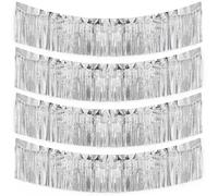 G2PLUS 4PCS Guirlande Frange Argent:Rideau Métallique Tinsel 300x30cm,Rideau Paillette pour Anniversaires,Fêtes,Mariages,Baptêmes,Baby Showers, Décors Photo