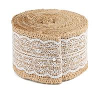G2PLUS 5M Rouleaux Ruban Jute Dentelle Ruban en toile de jute naturelle avec bordure en dentelle jute pour Bricolage Décoration de Mariage,Les Emballages-Cadeau